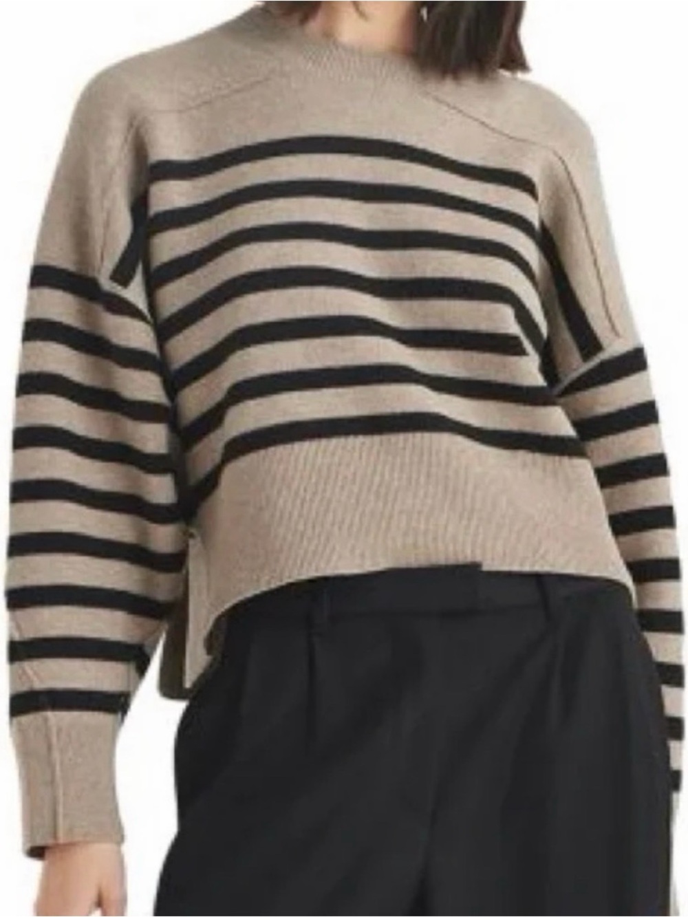 NWT House of Harlow 1960 Taupe & Black Striped Cropped Knit Sweater Women XS